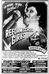 Ad for Reform School Girls, which came out the same year as Vendetta (1986)